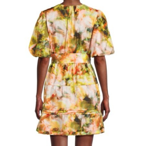 MARIE OLIVER Callie Silk Blend Mini Dress | Garden Yellow | Short Puff Sleeves 4 - Picture 3 of 7